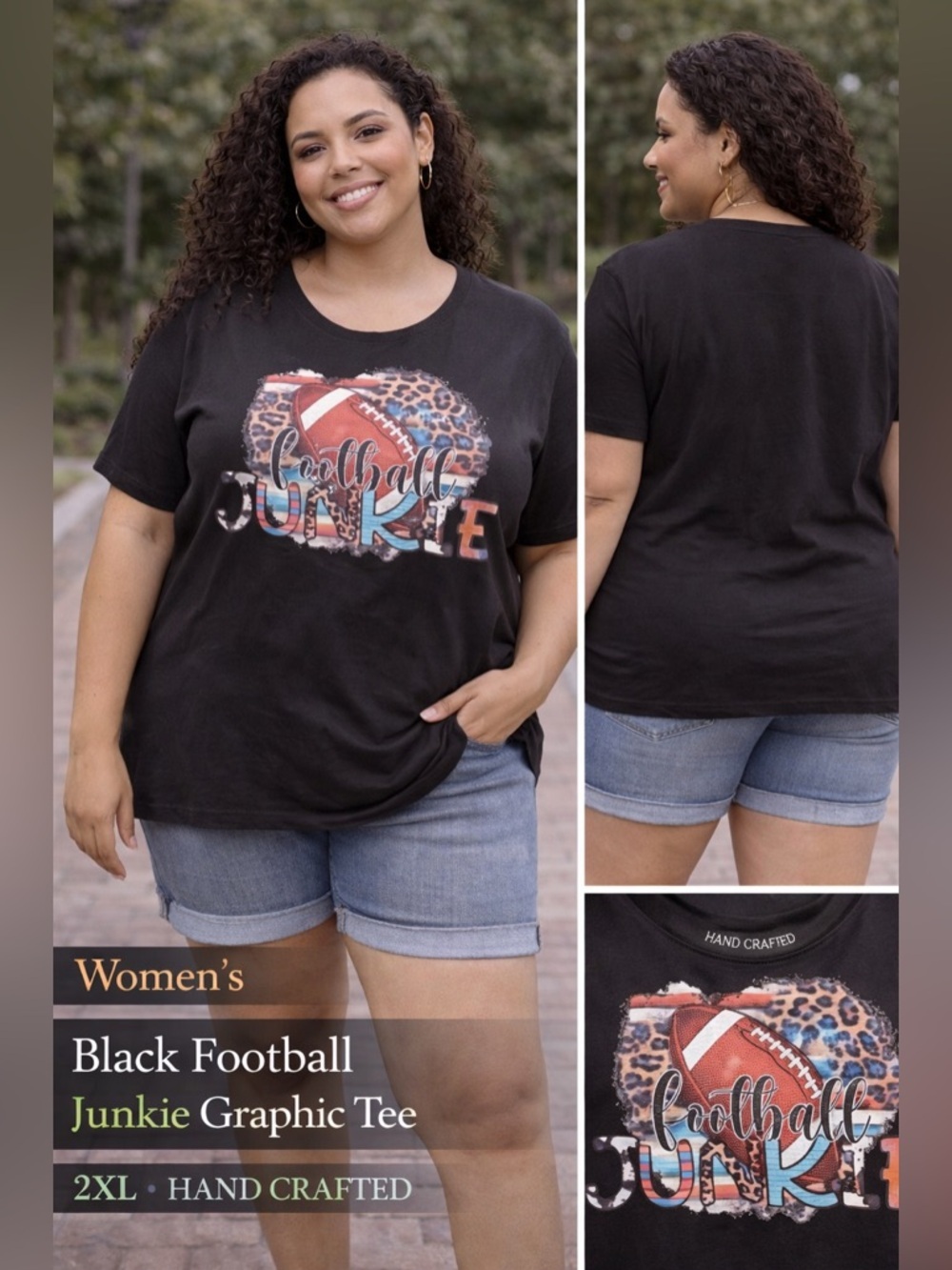 Black Football Junkie Graphic Tee 2XL HAND CRAFTED